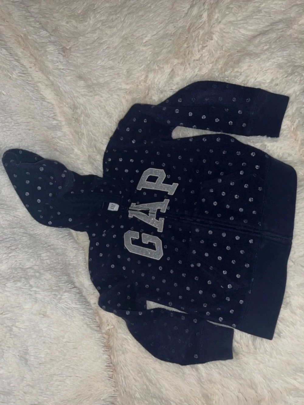 GAP Girls' Navy Zip-Up Hoodie with Silver Dots size S (6-7)